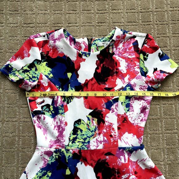 MILLY Design Nation Floral Fit Flare Mini Dress Scuba Knit Pink Sz 4 Colorful - Picture 9 of 10